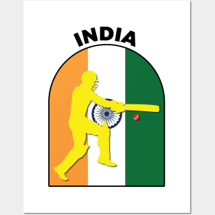 India Cricket Batsman India Flag Posters and Art